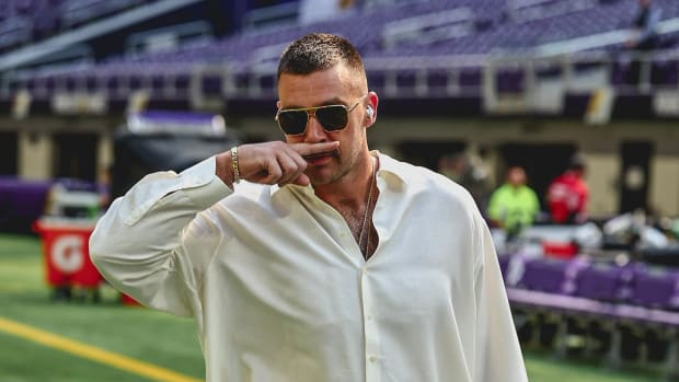 Kansas City Chiefs tight end Travis Kelce before a game against the Minnesota Vikings.